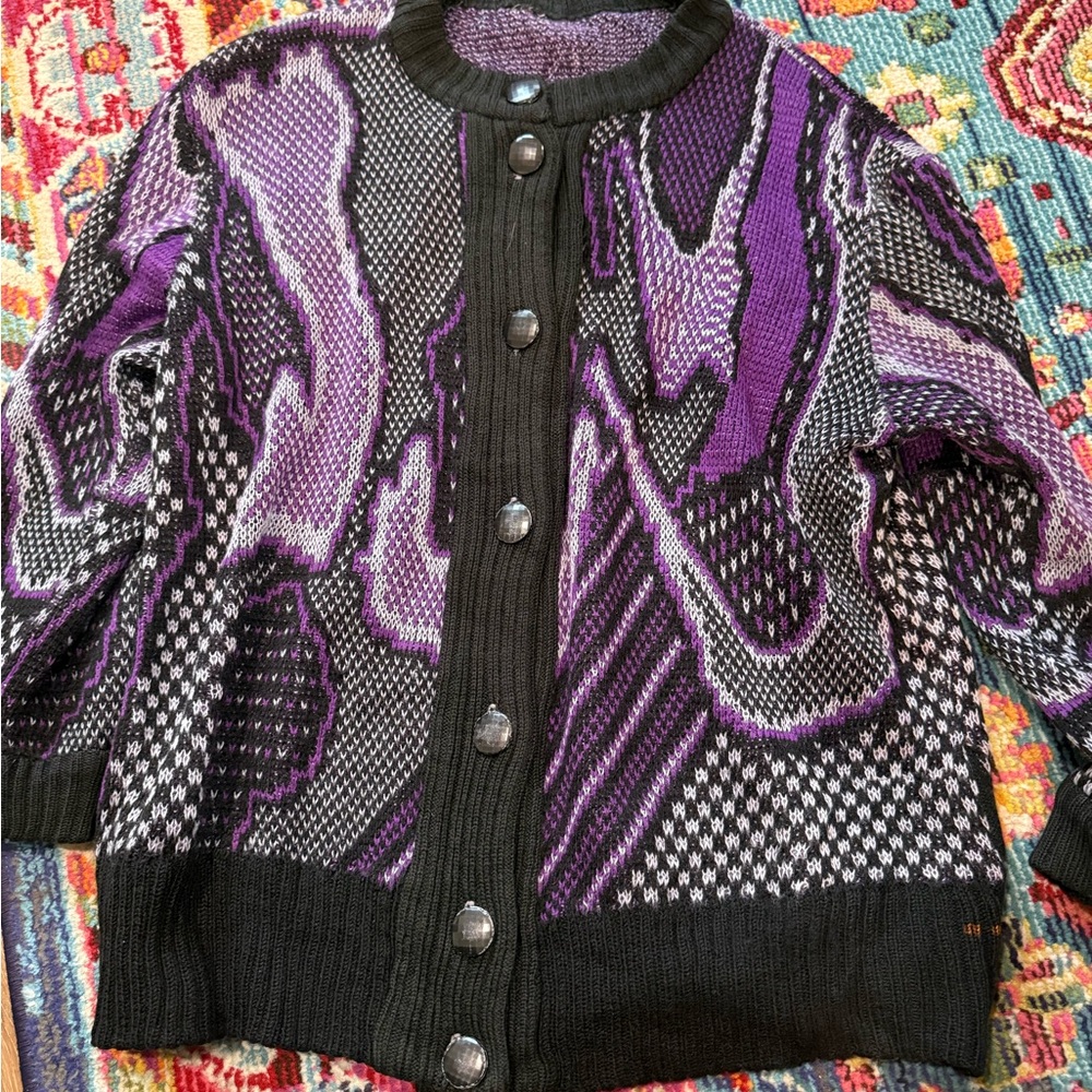 Vintage America Purple and Black Cardigan Sweater